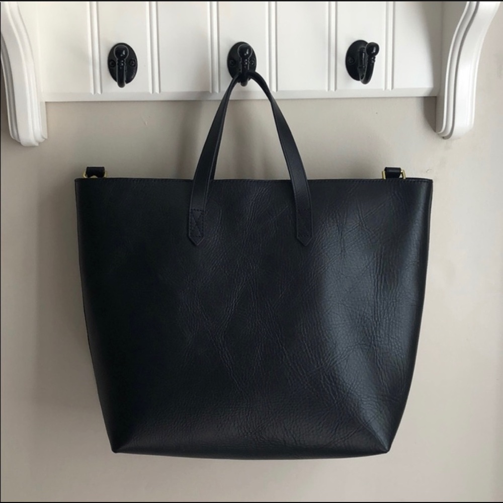 Madewell Black Leather Ziptop Transport Carryall
